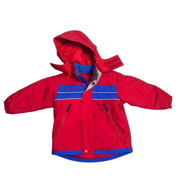 Columbia XCO Boys 3T Toddler‎ Red Blue Winter Coat Hooded Jacket Zip Front - Picture 1 of 9
